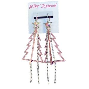 Betsey Johnson NWT Pink Christmas Tree Earrings